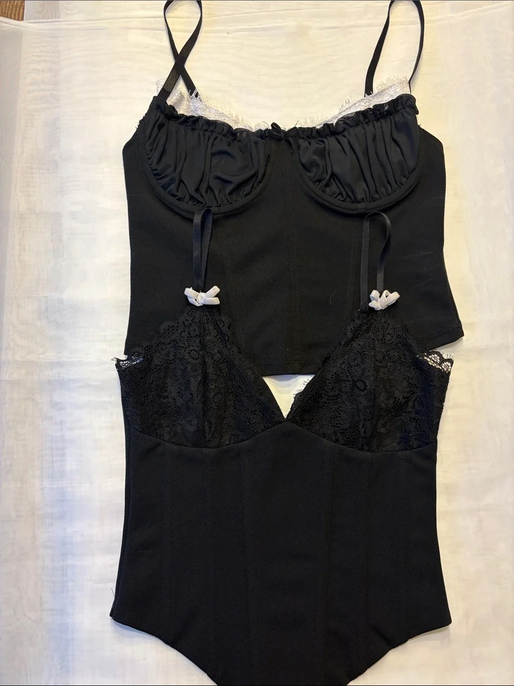 Black Lace-Trim Crop Bodysuit Set - Women's Crop Tops - Picture 1 of 8